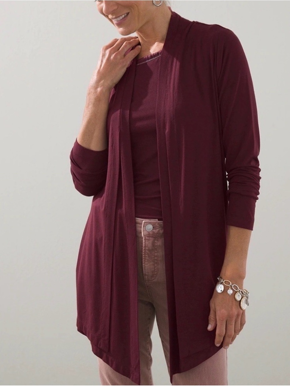 Chicos layered Open-Front Cardigan Burgundy 2 (12)